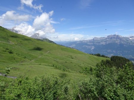 Au loin, les chalets de l’Avenaz