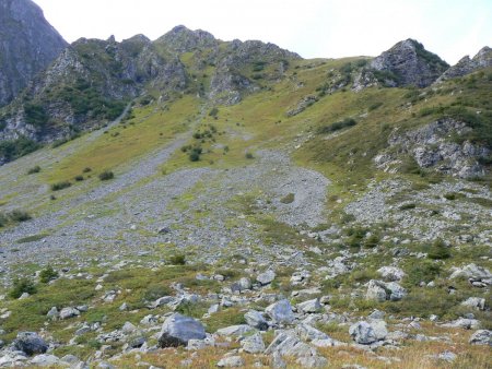 montée au promontoire , on vise la rangée d aulnes plein centre