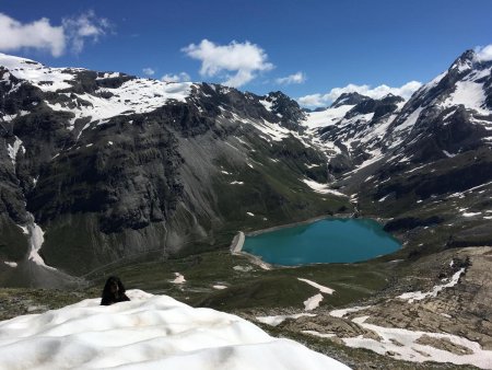 Sur l’arête sommitale, panorama 4+ Lac de la Sassière, Rhèmes Golette, Tsanteleina