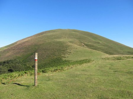 Arrivée au collet de Sagardegi Lepoa 1244m. Côté nord, le Saioa.