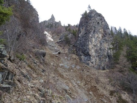 Arrivée dans le ravin Forane. Là, cela a de l’allure ! Mais le sentier disparaît