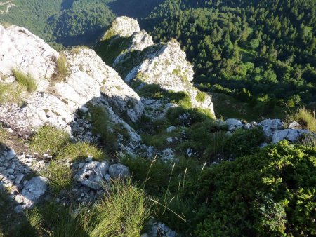 Le petit dièdre final, partiellement en herbe, vu d’en haut